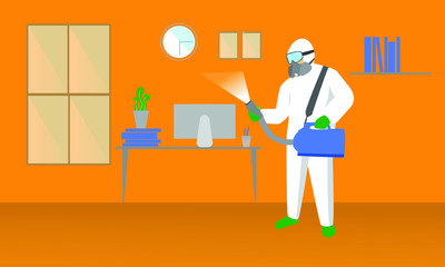 Fototapeta premium Medical worker in hazmat suit disinfecting coronavirus. Disinfection covid 19.