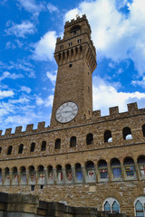 Fototapeta premium The tower of Palazzo Vecchio on a blue sky, Florence Italy