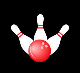 Bowling white pins and red ball. Realistic sport objects for banner, poster, flyer, card, label . Vector illustration