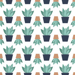 Seamless muted pattern with repeating plants. Scandinavian colors. Usable for poster, banners, wrapping paper, packaging, scrapbook. Vector illustration