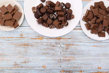 Delicious chocolates different shapes and taste