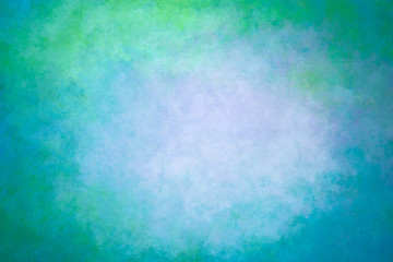 watercolor paint background green-blue bright background, textured wall with dark edges and a bright center.