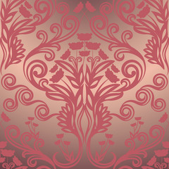 Damask shiny rose beige gold seamless floral pattern. Tile ornament, fabric, Wallpaper