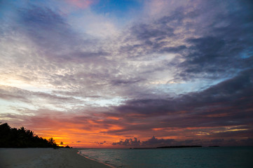 Sunset on the Maldives island