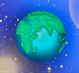 Earth planet. Illustrations, background. Blue sky