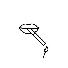 black vector graphics, lips of a cigarette and a match. cigarette lighting illustration