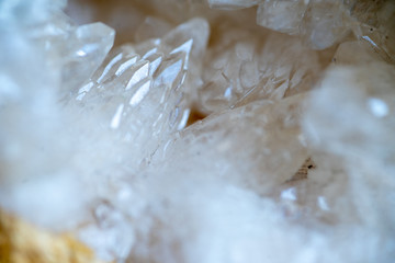 macro detail of a mineral crystal stone inside a geode