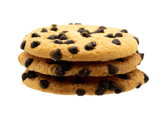 Homemade chocolate chip cookies isolated on white background