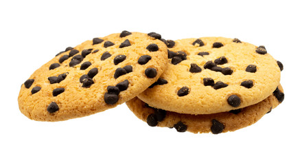 Homemade chocolate chip cookies isolated on white background