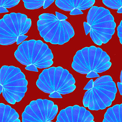 blue seashell on a red background,seamless