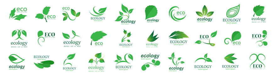 Collection Of Eco And Organic Logo Set - Isolated On White Background - Vector. Eco And Organic Logo Useful For Leaf Icon, Ecology Logo, Eco Symbol And Template Design. Ecology Tree Icons