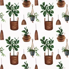 Acrylic prints Plants in pots Boho style pattern in watercolor