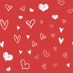 Heart doodles seamless pattern. Valentine's day love texture background. Hand drawn hearts illustrations.