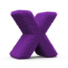 Uppercase X fluffy and furry letter, 3D rendering isolated on white background