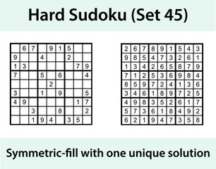 Vector Sudoku puzzle with solution - hard difficulty level - obrazy, fototapety, plakaty