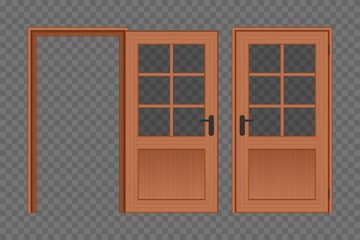 Opened and closed wooden door vector illustration isolated