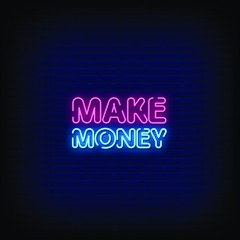 Make Money Neon Signs Style Text Vector