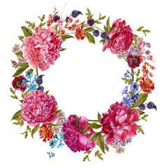 Watercolor burgundy peonies, natural dark pink peonies flower