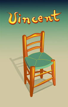 Chair vector  illustration  isolated on color background in Van Gogh painting style suitable for printing on a mug, t-shirt print, etc.