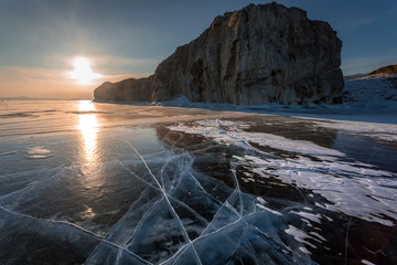 Oltrek island on lake Baikal in winter