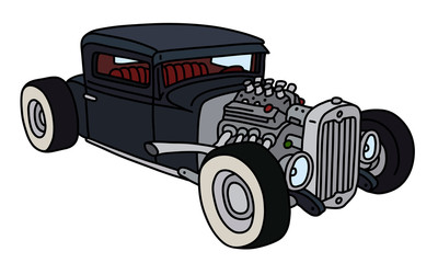 The vectorized hand drawing of a funny black  hotrod