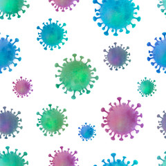 Watercolor pattern with bacteria on a white background