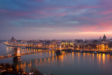 Fototapeta na wymiar Panoramic view of Budapest at dawn