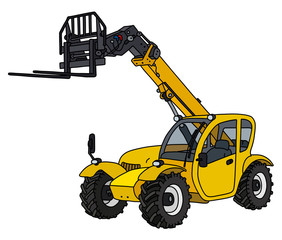 The vectorized hand drawing of a yellow large forklift stacker