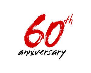 60 years anniversary logo template isolated on white. handwritten 60th letter with brush effect.