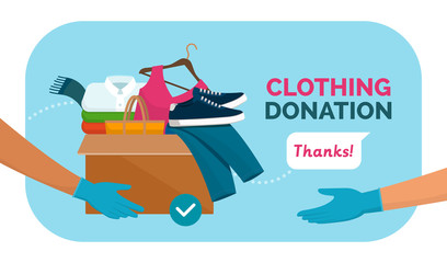 Volunteer giving clothing donation box