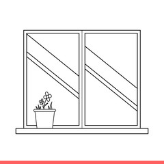 Plant pot in window vector icon, decorative flower symbol