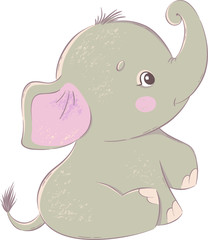 Cute cartoon baby elephant. Vector hand drawn illustration