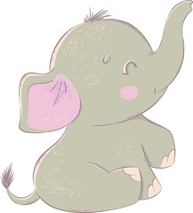 Cute cartoon baby elephant. Vector hand drawn illustration