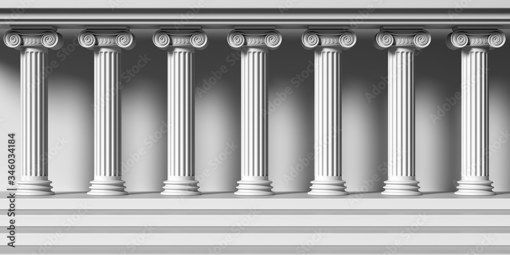 Wall mural classic colums marble stone, classical building facade. 3d illustration