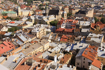 Fototapeta na wymiar aerial view of the old town of lviv