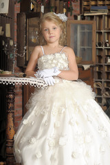 Princess in a white dress. Flowergirl, event.