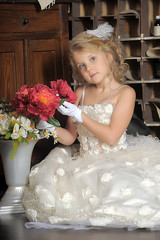Princess in a white dress. Flowergirl, event.