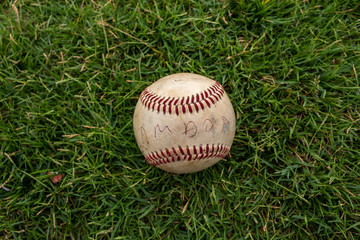 pelota antigua de baseball en el pasto