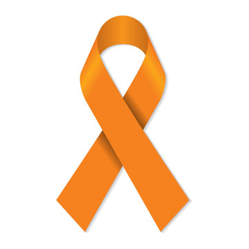Orange awareness ribbon for animal abuse, leukemia awareness, kidney cancer association, multiple sclerosis symbol.