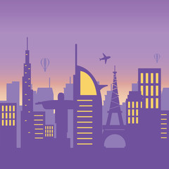 Obraz premium world famous buildings towers skyline architecture urban city scene