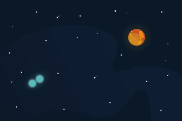 Obraz na płótnie Canvas Open space, stars, orange planet, similar to Jupiter. Double star in light blue. Stars and comets in outer space. Vector eps illustration.