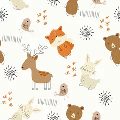 Wall murals Little deer Vector forest pattern.