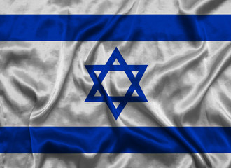 Israel national flag background with fabric texture. Flag of Israel waving in the wind. 3D illustration