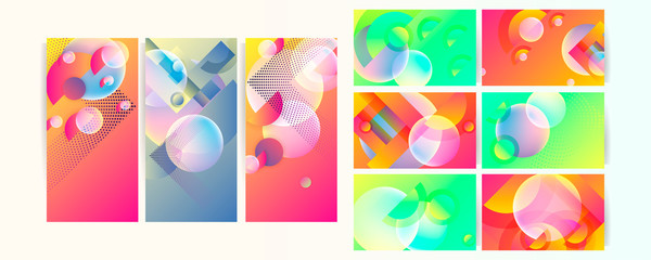 Set geometric colors fluid shapes eps 10. Flowing and liquid abstract gradient background for banner, poster or book. Vector design