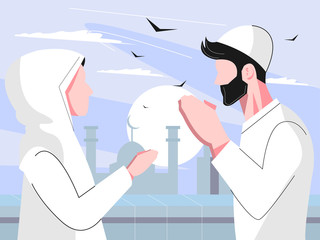 Flat Ramadhan Character Concept with Man and Woman Forgive