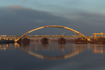 Landscape view of suspension bridge over the river
