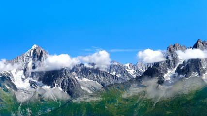 Fototapeta premium French mountain Alps Panorama view background on summer, autumn