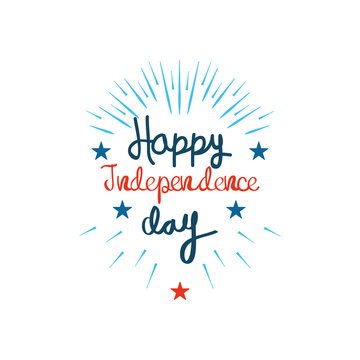 4th of july, lettering design with decorative stars and burst, flat style