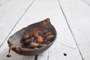 Cocoa Pod On White Wooden Table