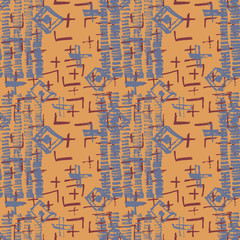 Tie Dye Japanese Geometric Winter Seamless Pattern. Boho Tie Dye Paint Batik. Scribble Cartoon Doodle Craft Texture. Geo Wabi Sabi Decorative Kimono Print. Scribble Craft Doodle Seamless Collage